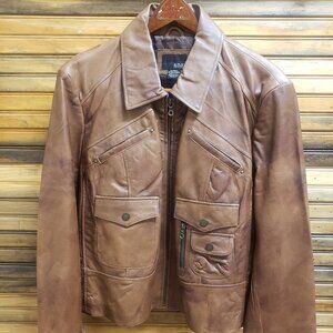 a.n.a A New Approach Vintage-Style Brown Leather Moto Jacket Women's Size XL